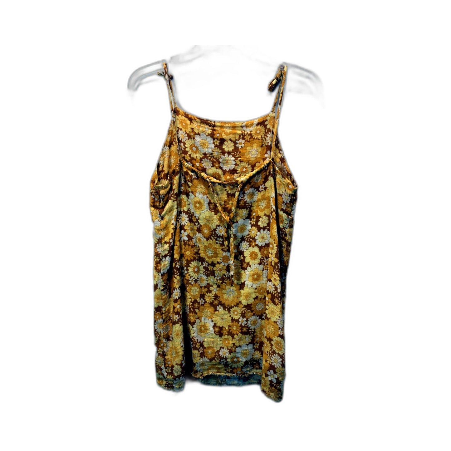 Ghanda Womens Co. Floral Print Boho Dress Yellow Brown White 100% Cotton Size XS