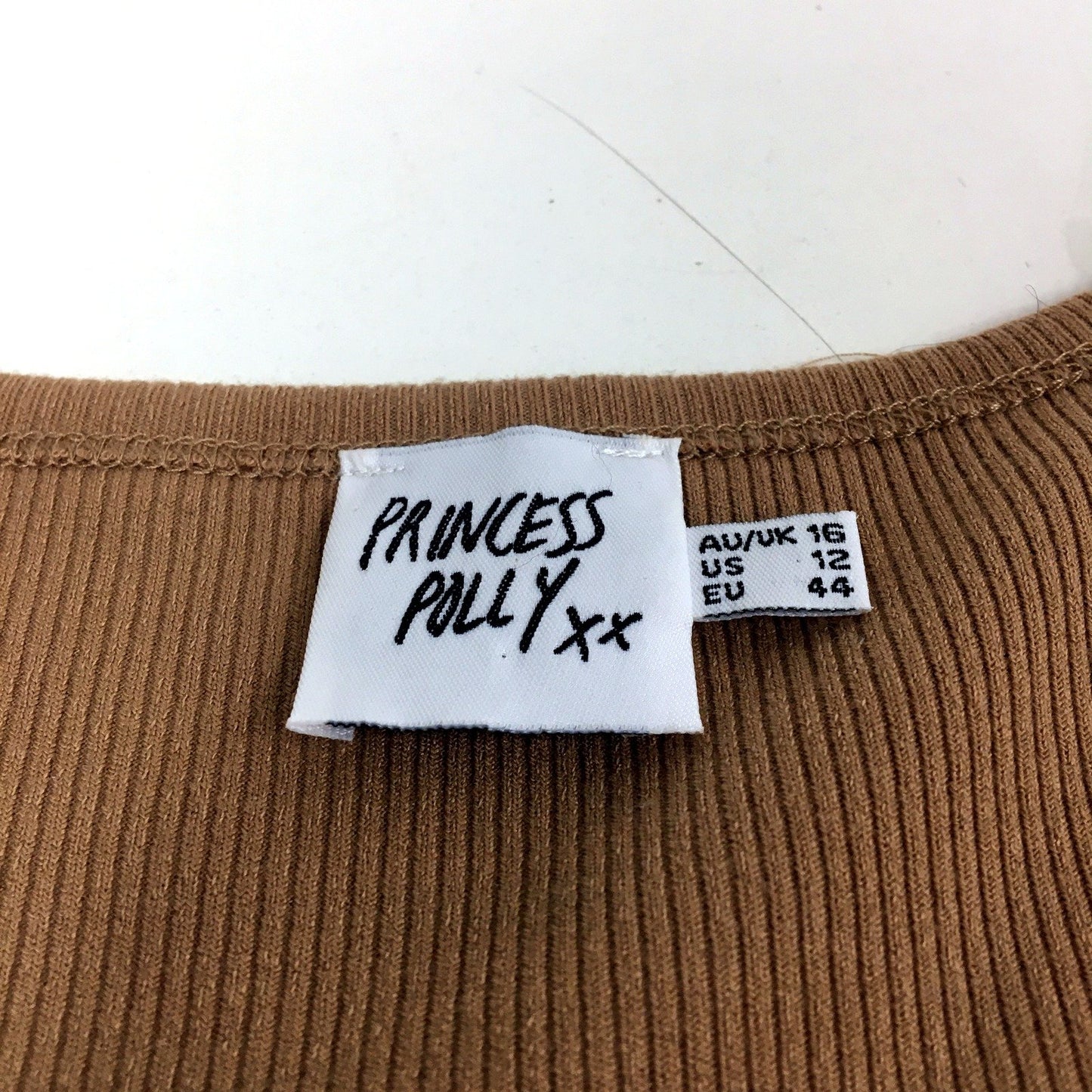 Princess Polly Ribbed Crop Top in Brown, Womens Size 16 NEW