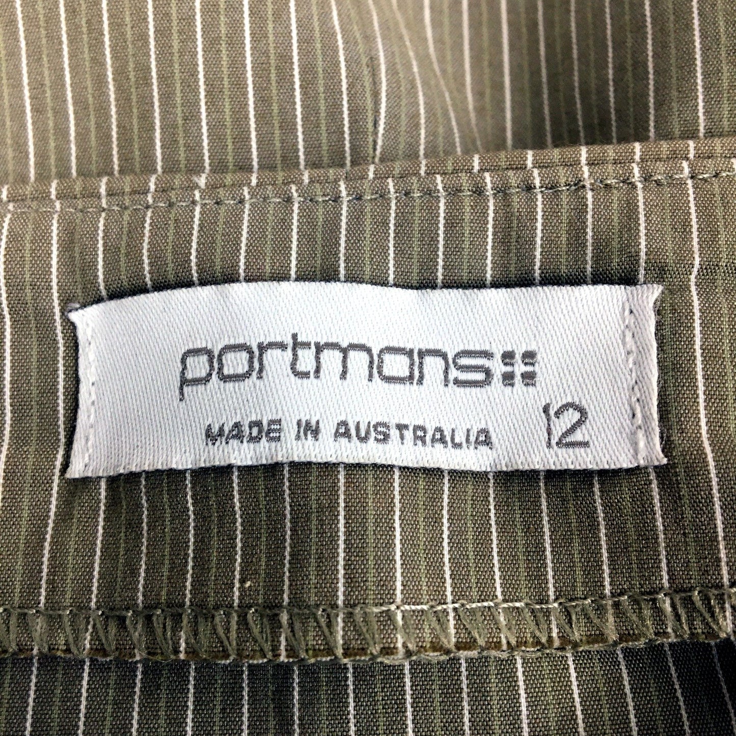 Portmans Womens Pleated Skirt Olive Green with White Pinstripes Size 12