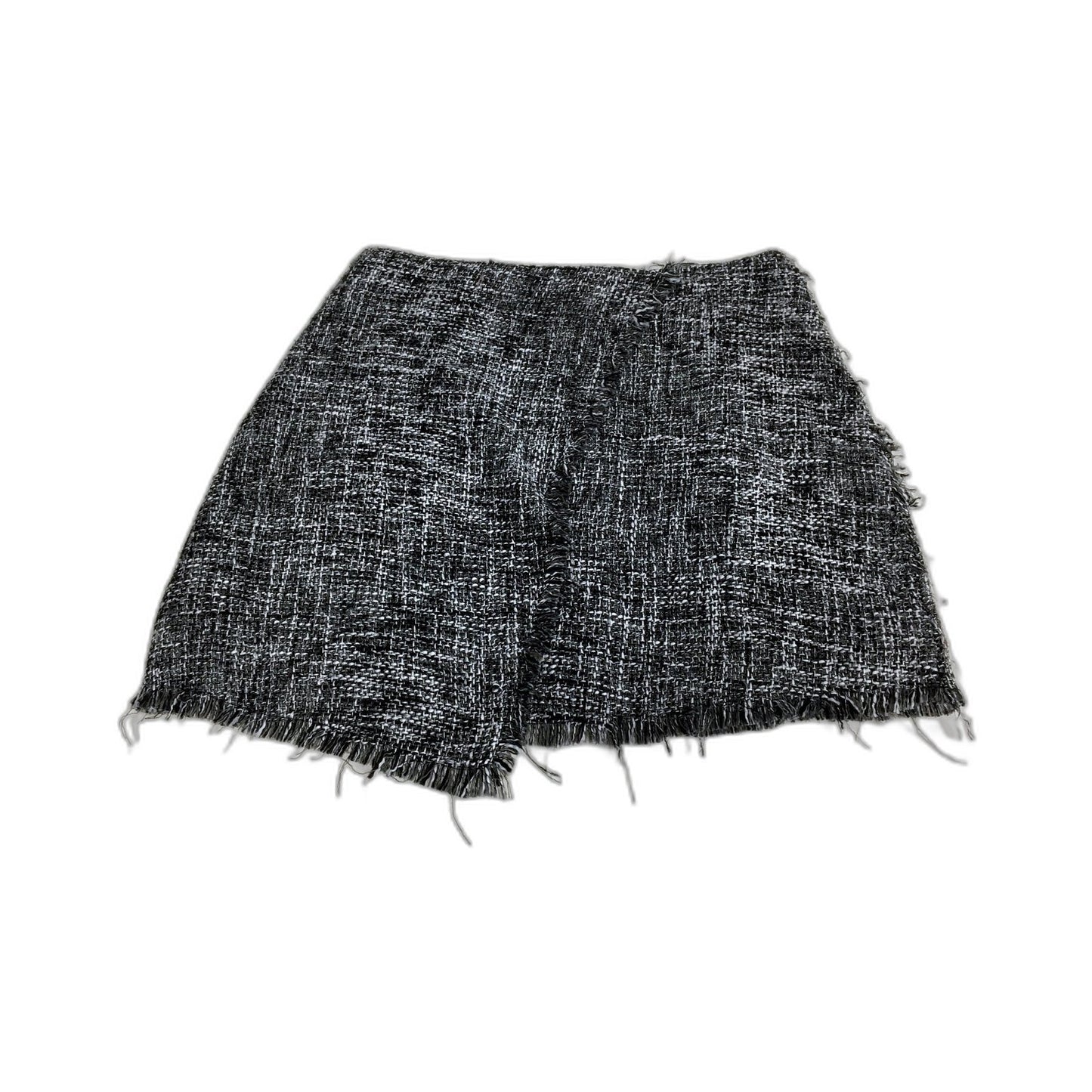 Luvalot Womens Tweed Skirt Black and White Frayed Hem Zipper Detail Size 14