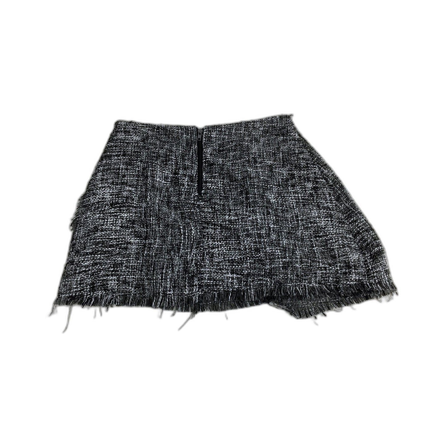 Luvalot Womens Tweed Skirt Black and White Frayed Hem Zipper Detail Size 14