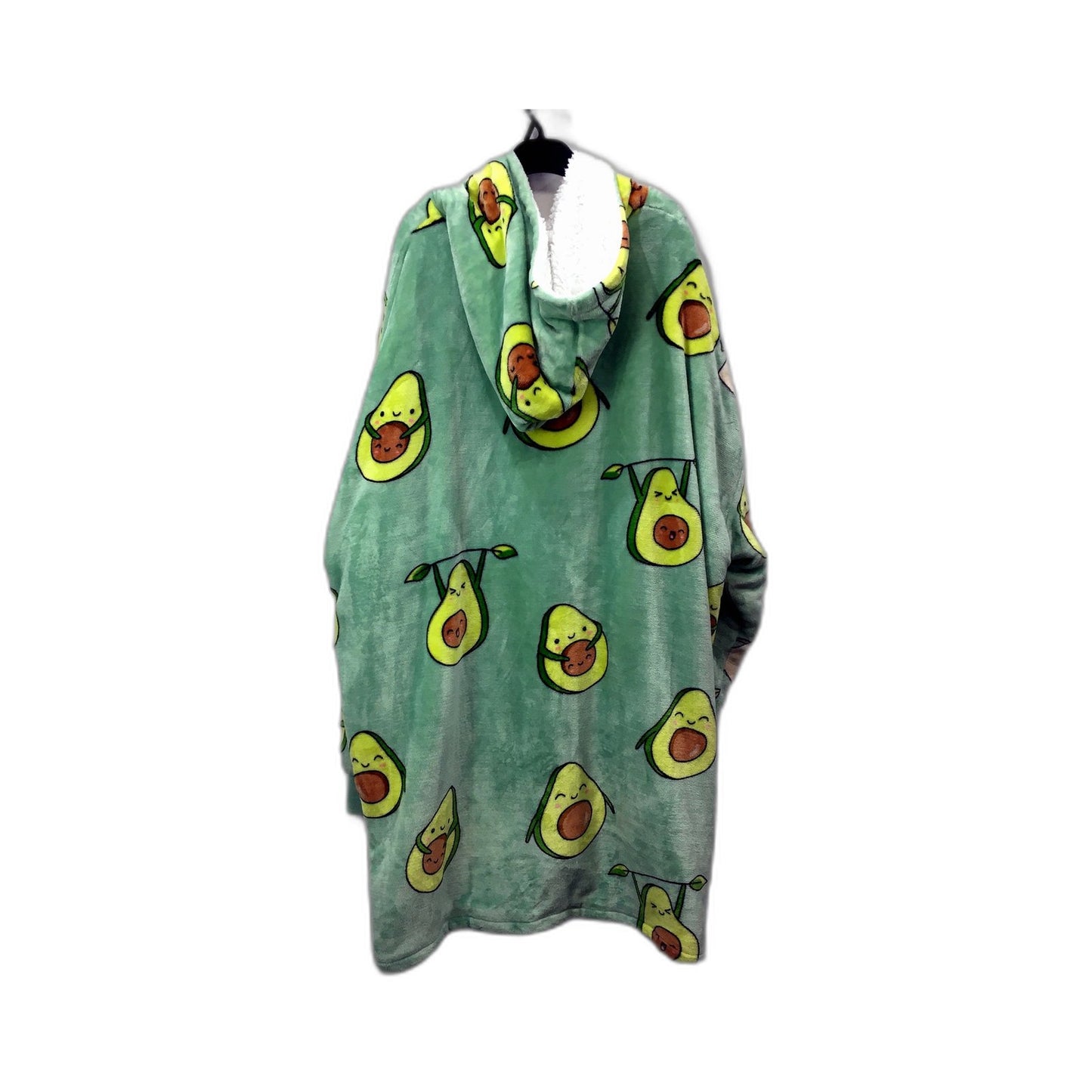 Unisex Oodie Pullover Hooded Sweatshirt Green with Avocado Print One Size