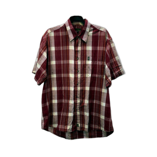 Jeep Mens Burgundy Plaid Button-Down Shirt Casual Cotton Blend Size Large