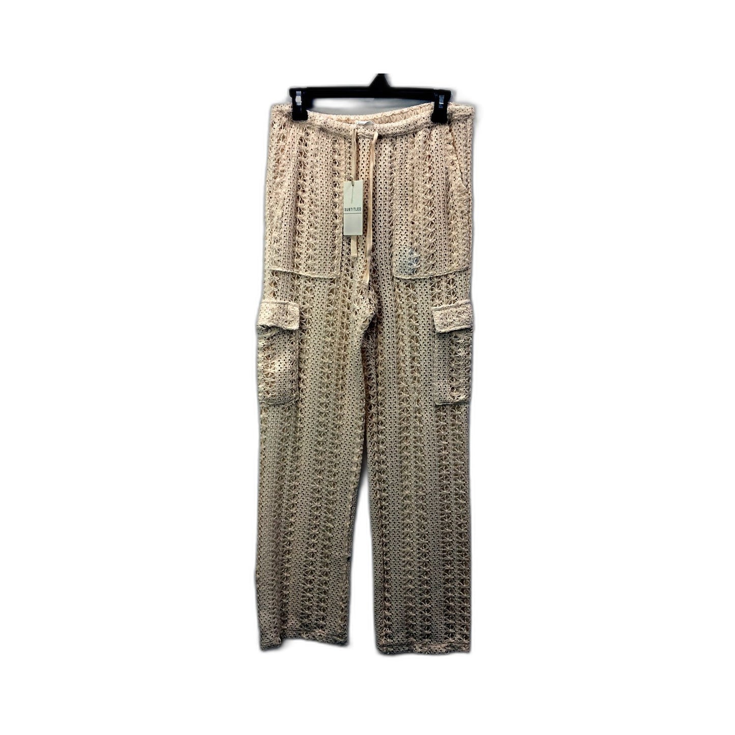 Subtitled Womens Crochet Cargo Pants in White, Size S NEW