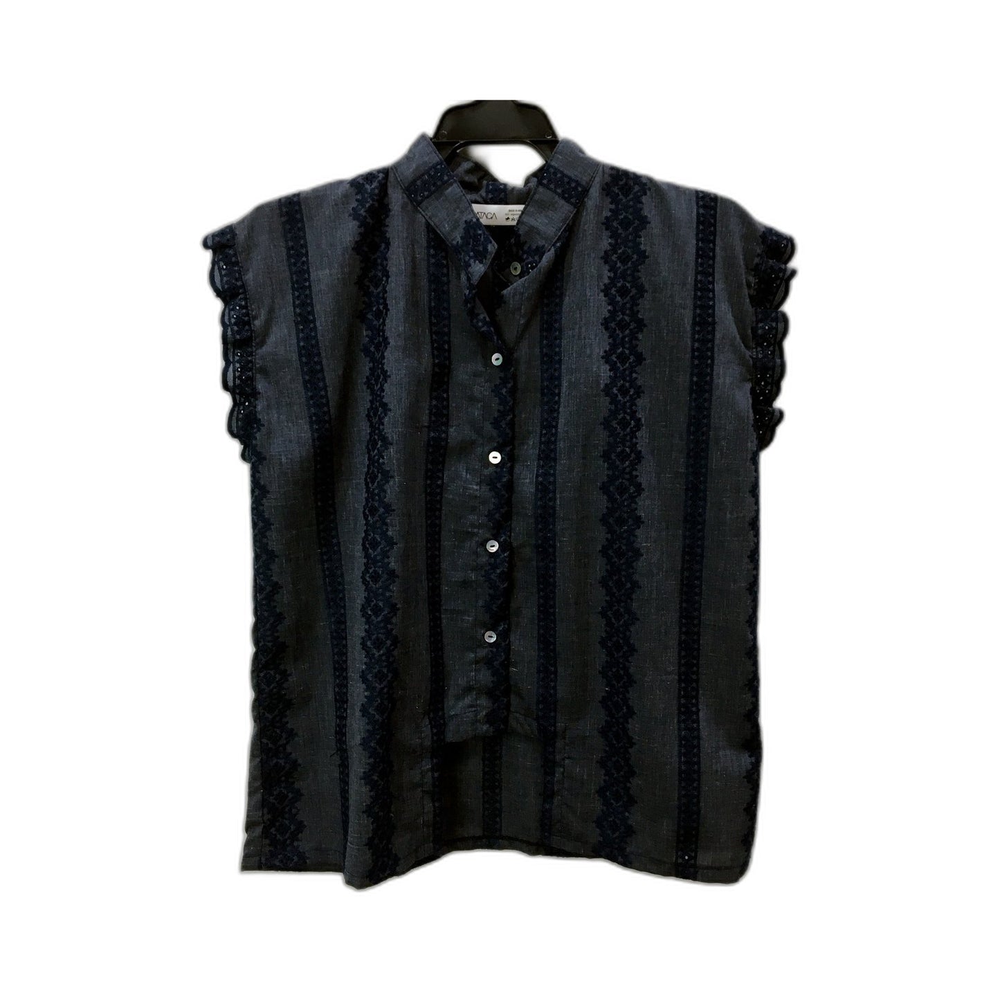 Decataca Womens Ruffled Sleeve Embroidered Blouse Navy Blue Size Medium