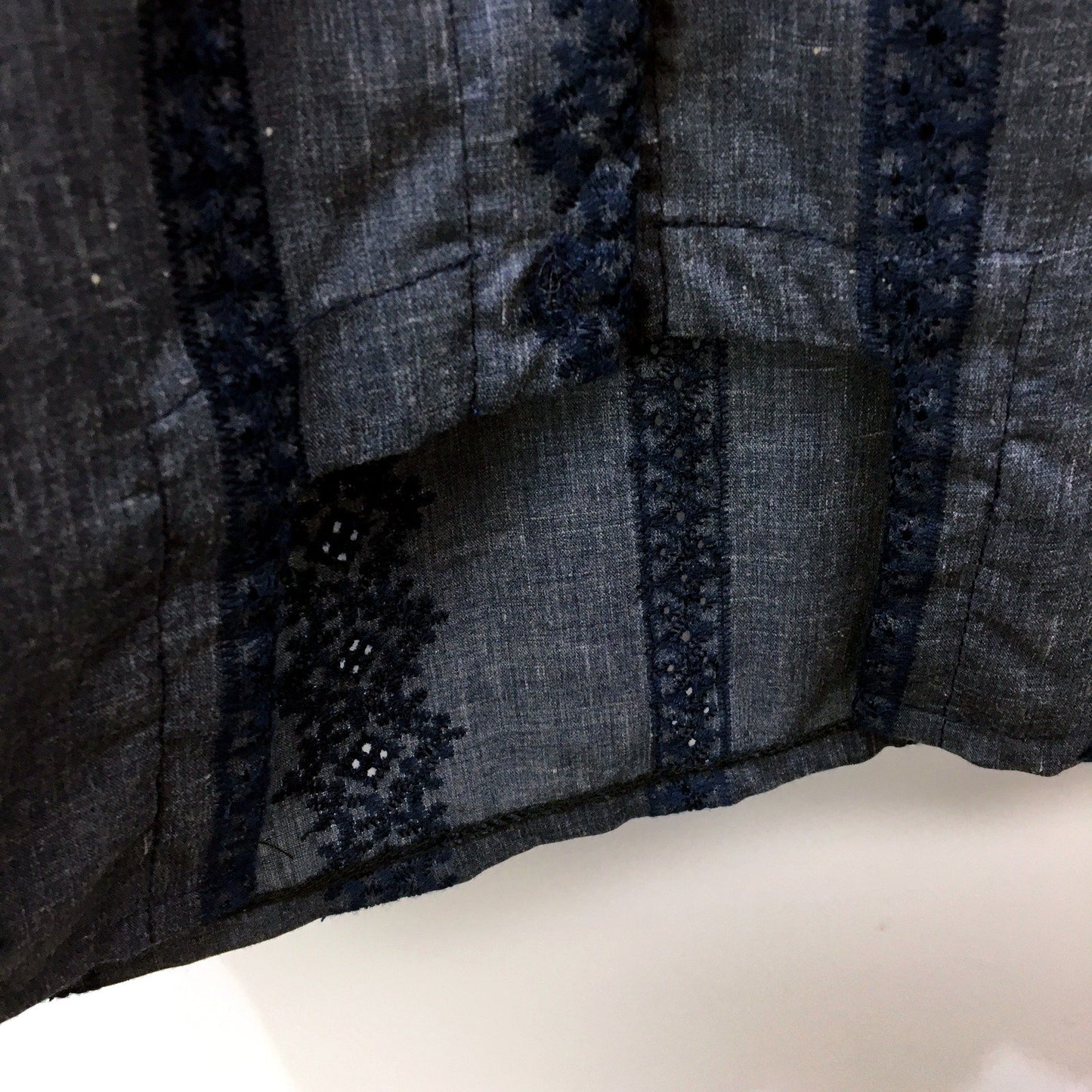 Decataca Womens Ruffled Sleeve Embroidered Blouse Navy Blue Size Medium