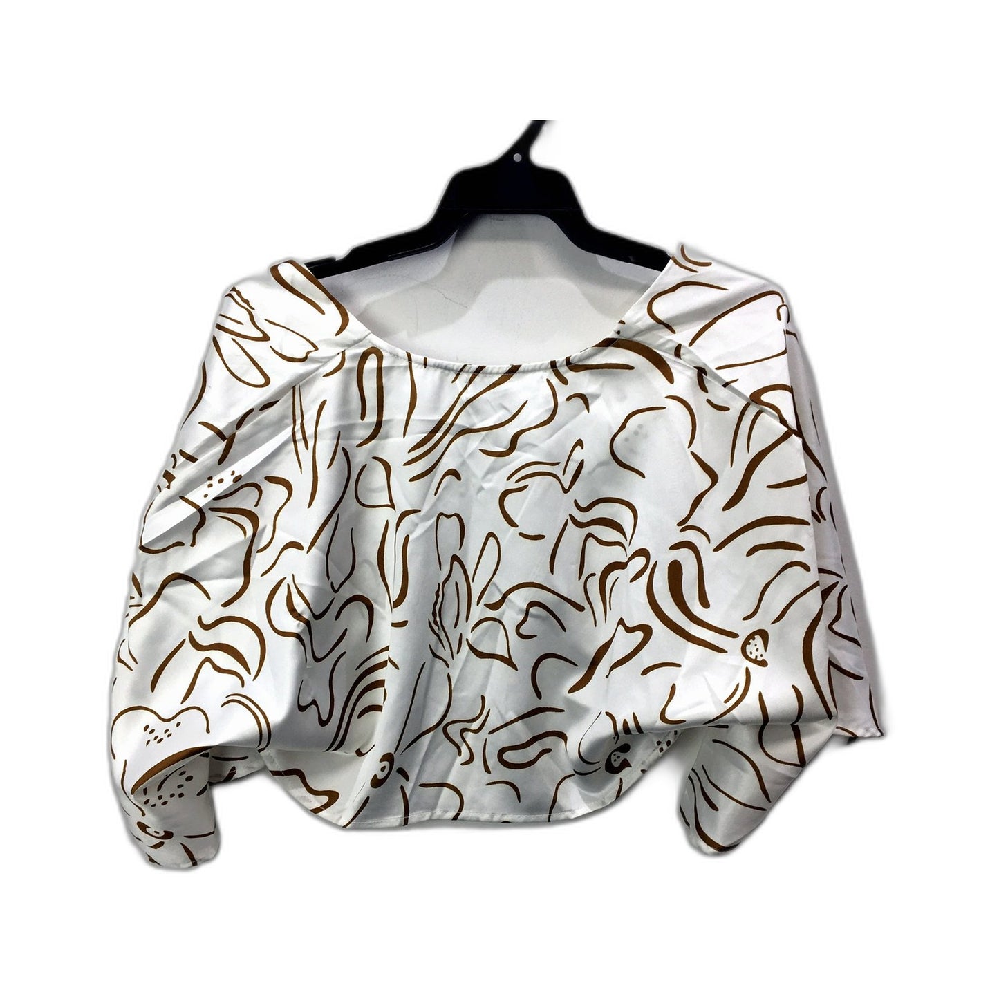 Womens Reverse Cropped Tank in White with Brown Print, Size S NEW