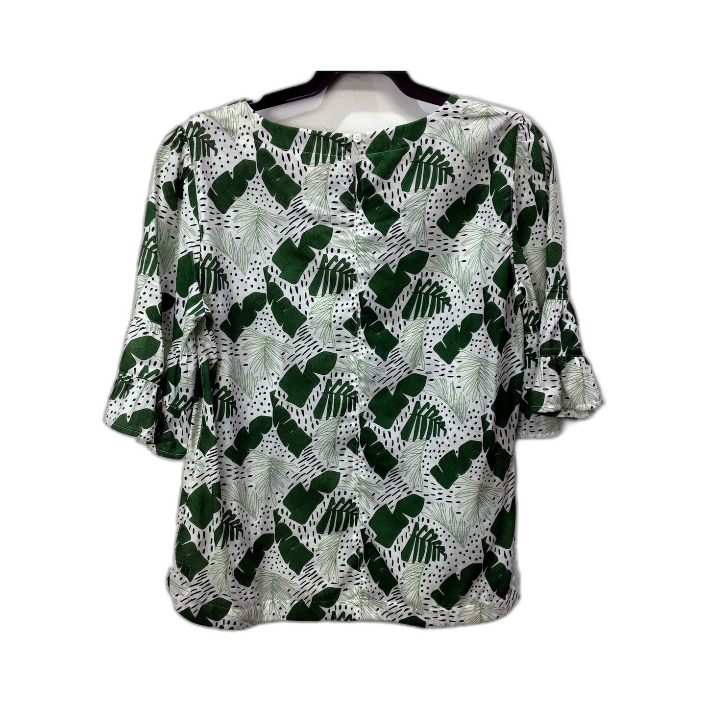 Corfu Womens Tropical Leaf Print Pullover Blouse Bell Sleeve Green White Size 10