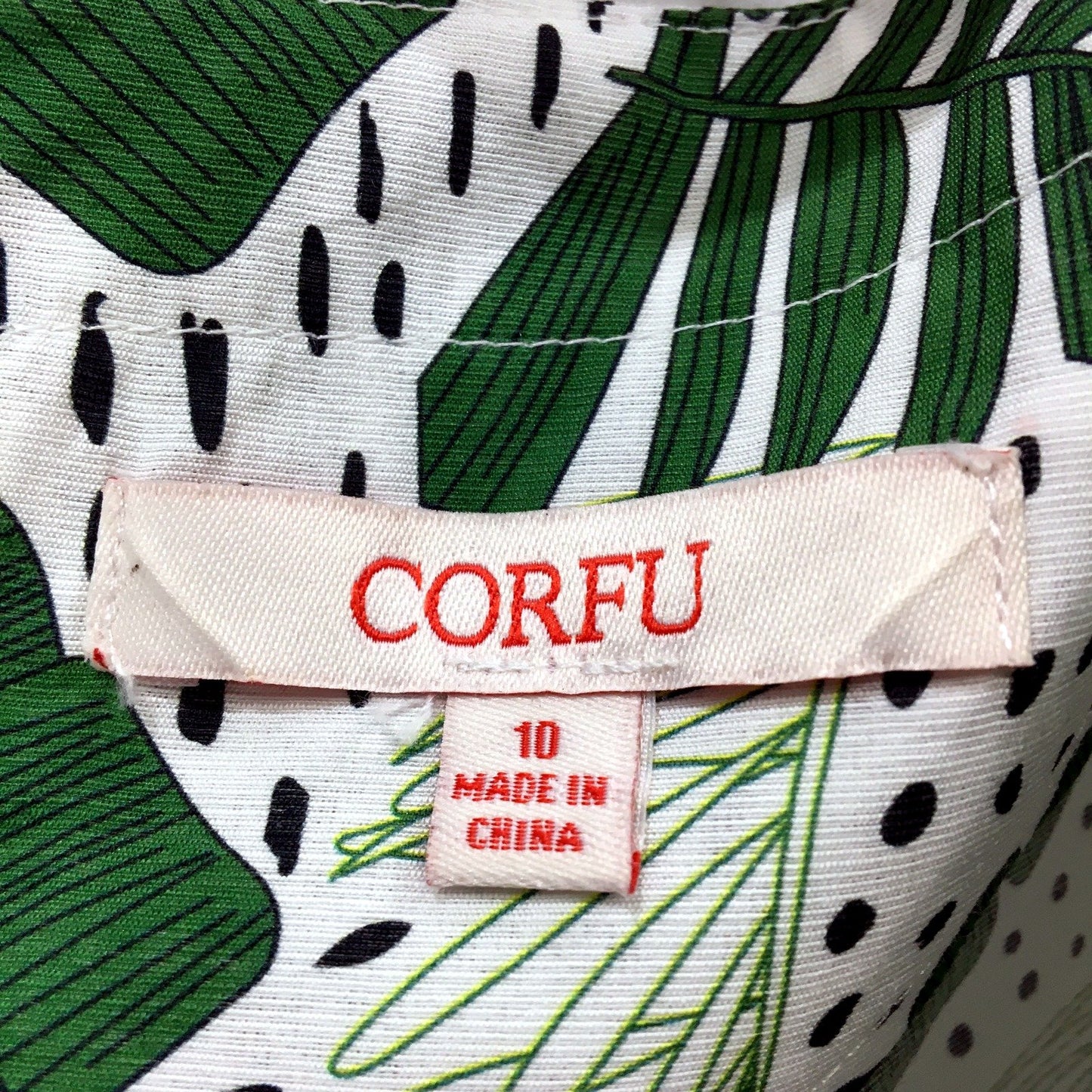Corfu Womens Tropical Leaf Print Pullover Blouse Bell Sleeve Green White Size 10