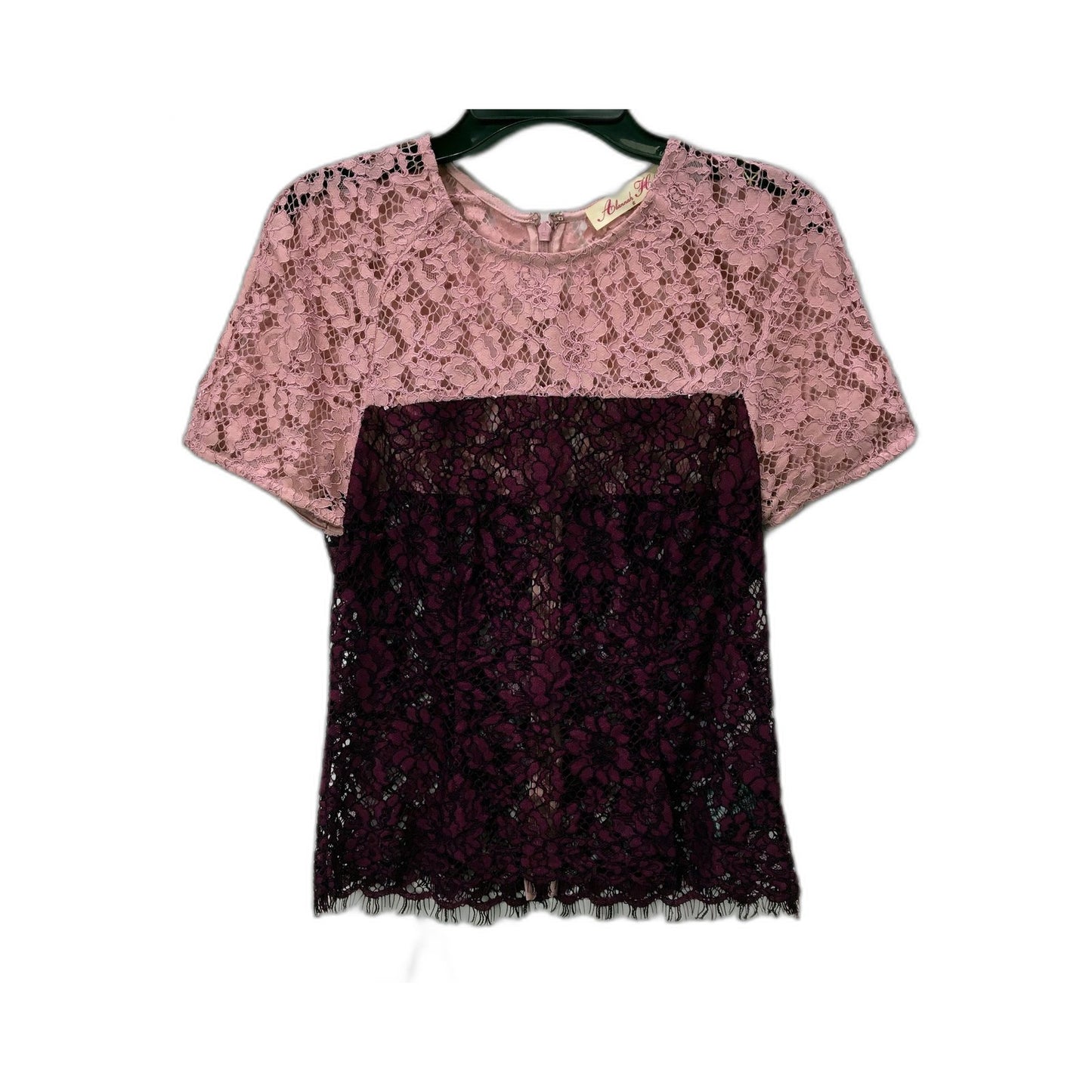 Womens Alannah Hill Lace Blouse in Pink & Burgundy, Size 6