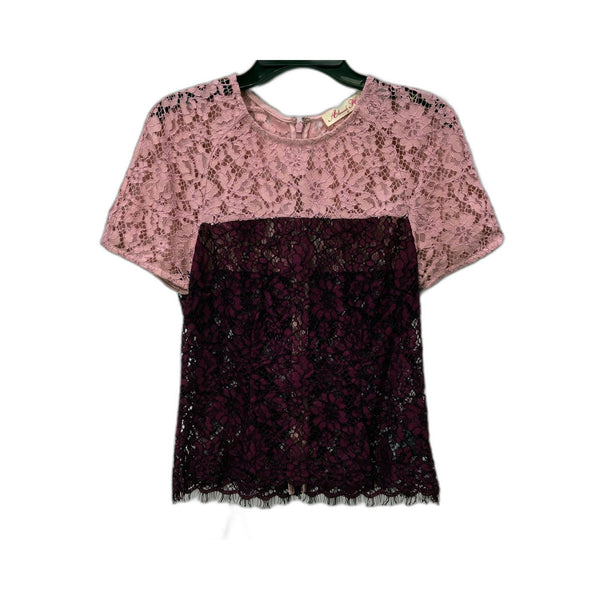 Womens Alannah Hill Lace Blouse in Pink & Burgundy, Size 6