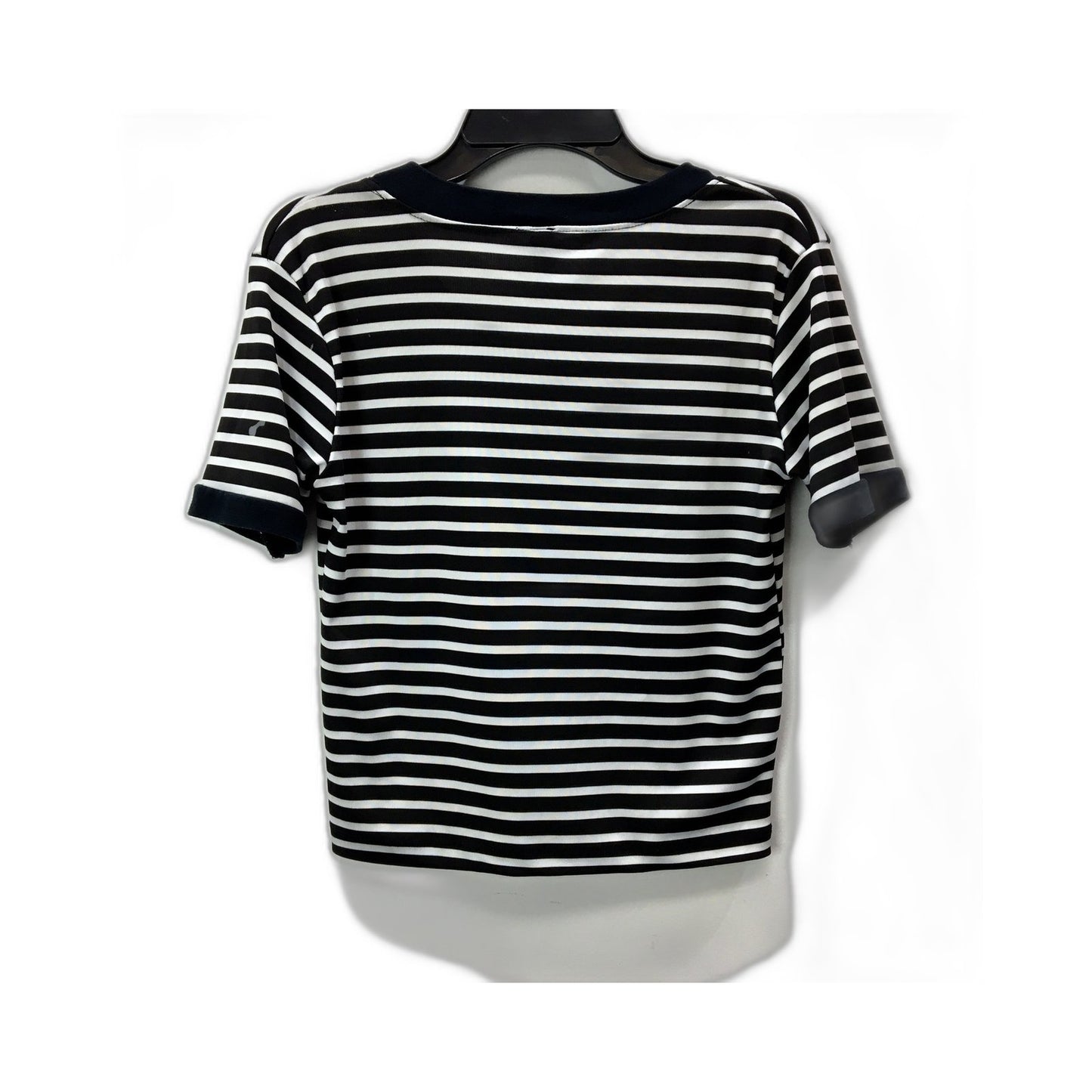 Fam Glam Womens Striped V-Neck T-Shirt Cotton Blend Black and White Size XS