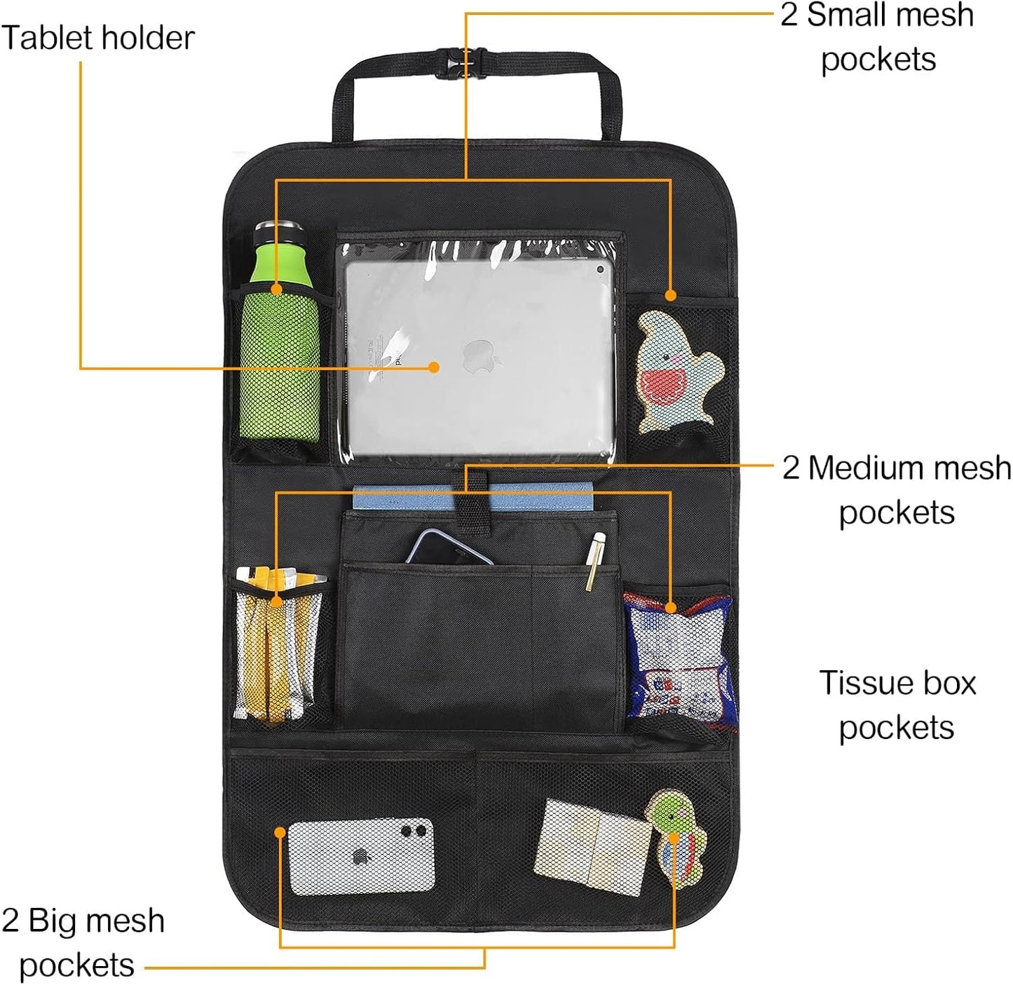 Deedro Car Backseat Organizer 2 Pack Waterproof Oxford Fabric Touchable NEW