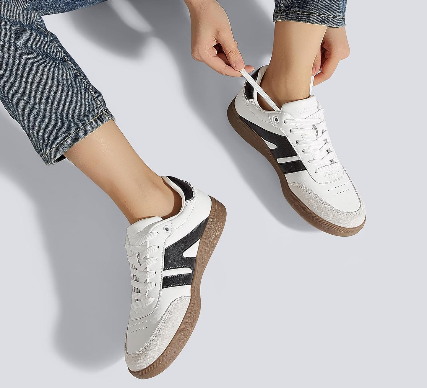 LUCKY STEP Retro Gum Sole Trainers Tennis Skate Shoes White Ladies US 11 NEW