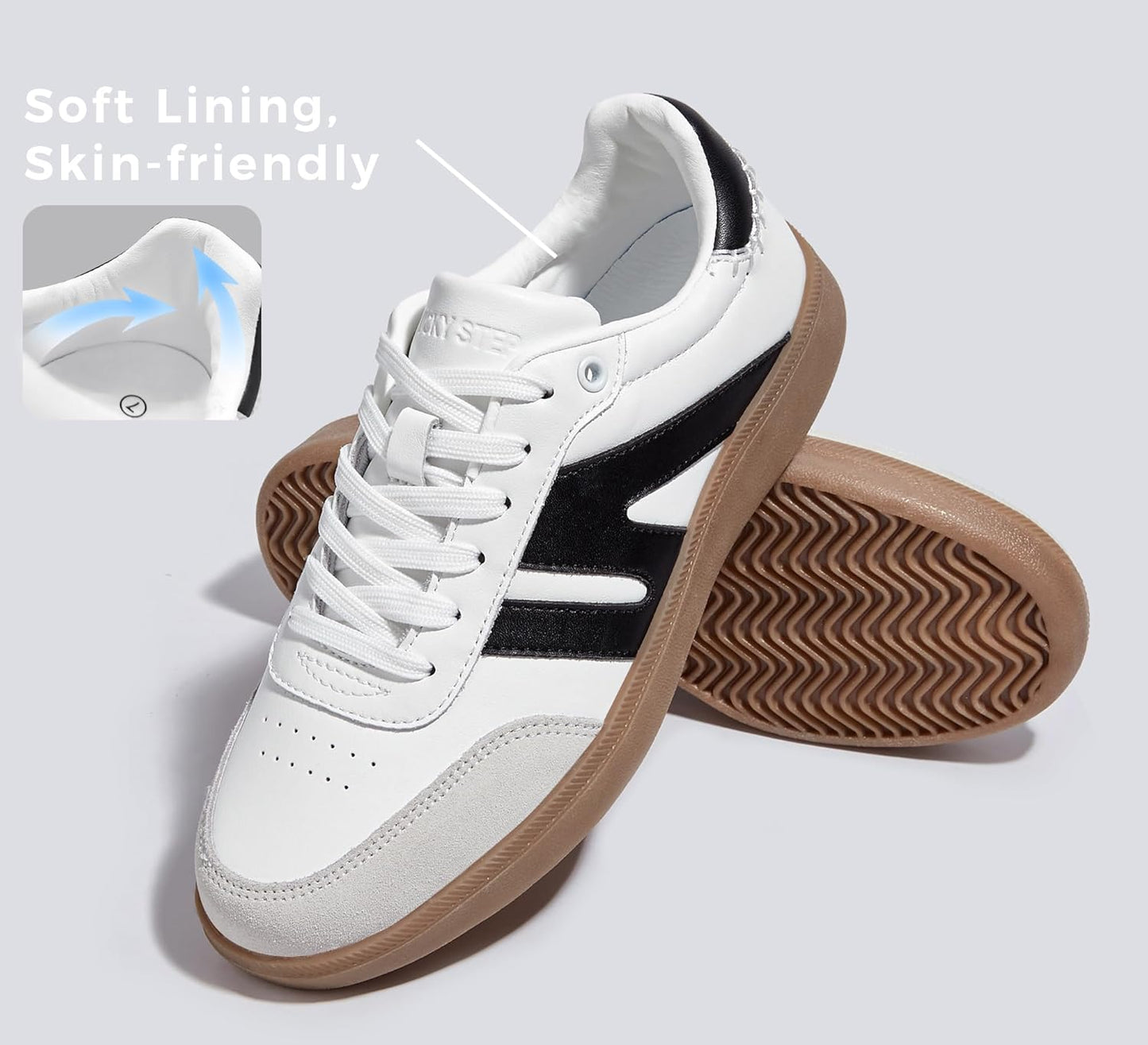 LUCKY STEP Retro Gum Sole Trainers Tennis Skate Shoes White Ladies US 11 NEW