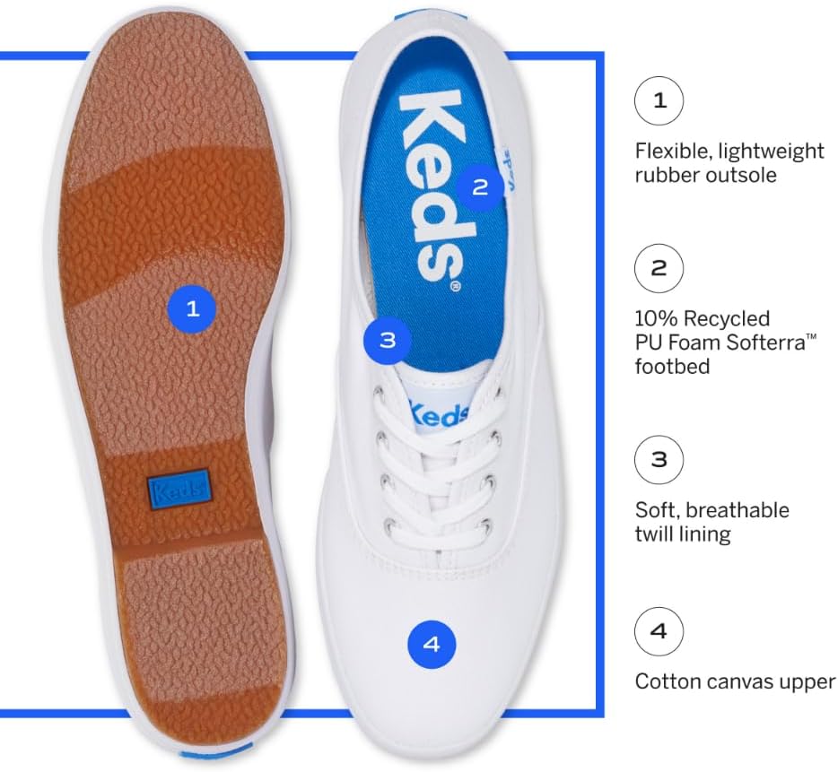 Keds Champion Canvas Trainers Casual Comfortable Lightweight White US 8.5 NEW