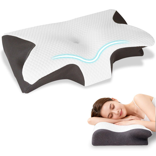 ZH CAHA Ergonomic Contour Memory Foam Neck Pillow for Pain Relief Grey-White NEW