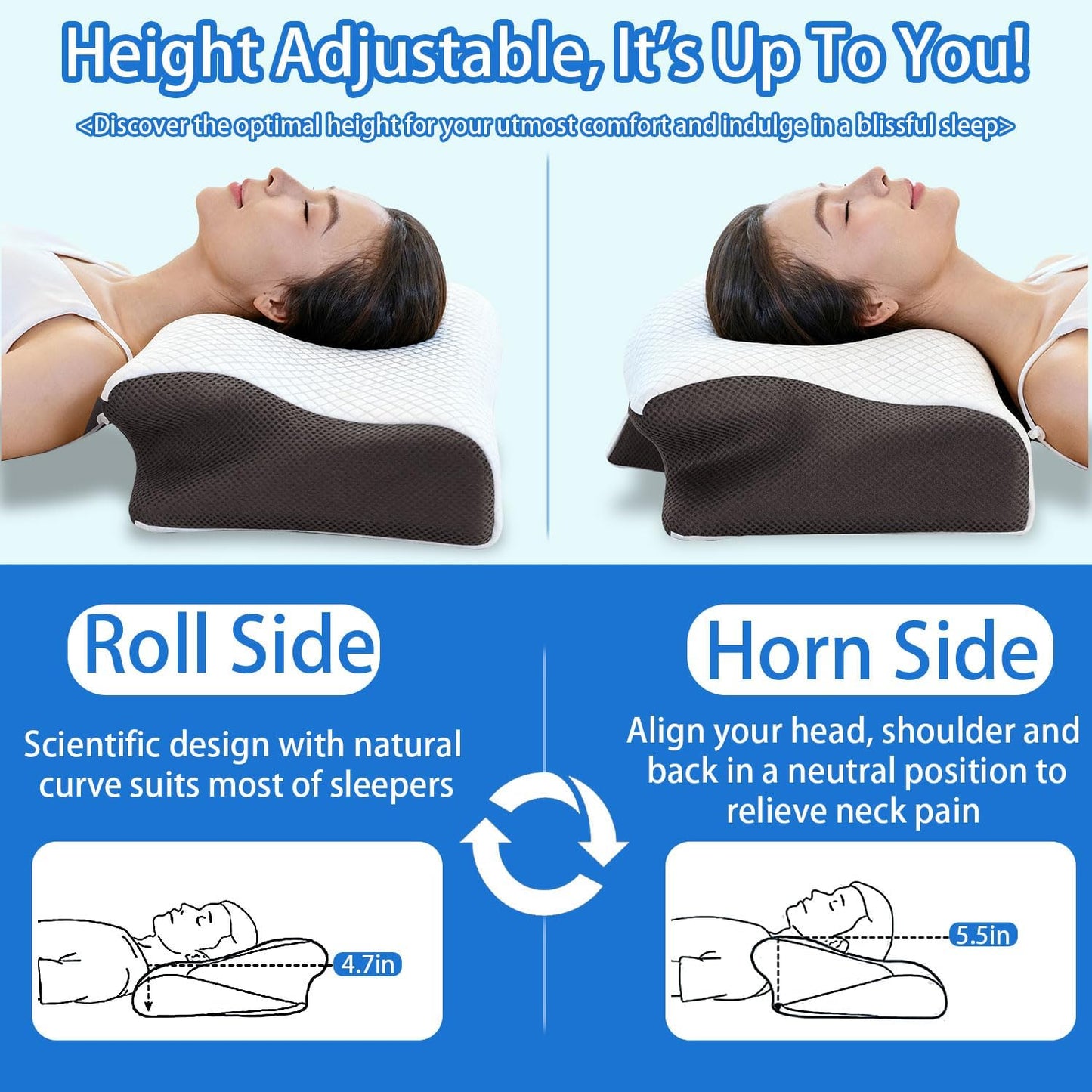 ZH CAHA Ergonomic Contour Memory Foam Neck Pillow for Pain Relief Grey-White NEW