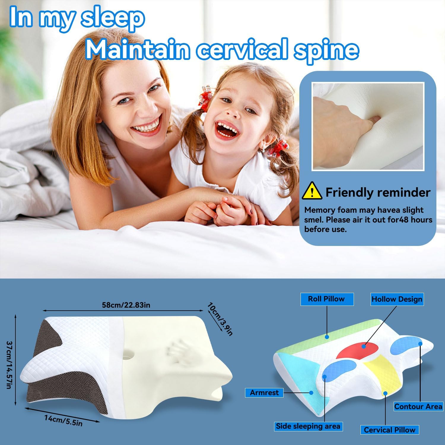 ZH CAHA Ergonomic Contour Memory Foam Neck Pillow for Pain Relief