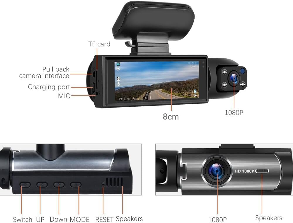 MTSDM 1080P Dual Dash Cam Front and Cabin 3.16" IPS Screen DEMO