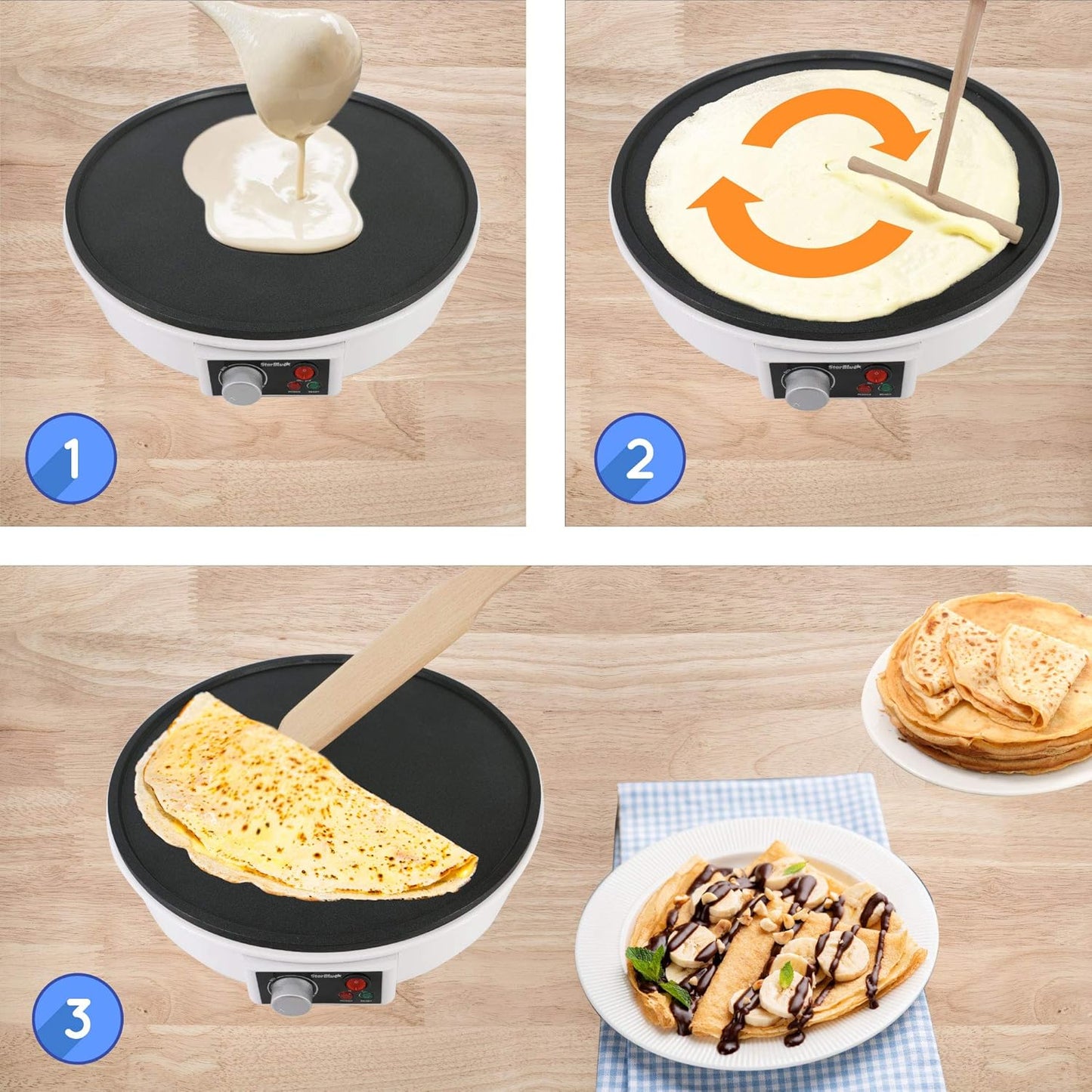 StarBlue White Electric Pancake & Crepe Maker Countertop Cooktop, 1200W DEMO