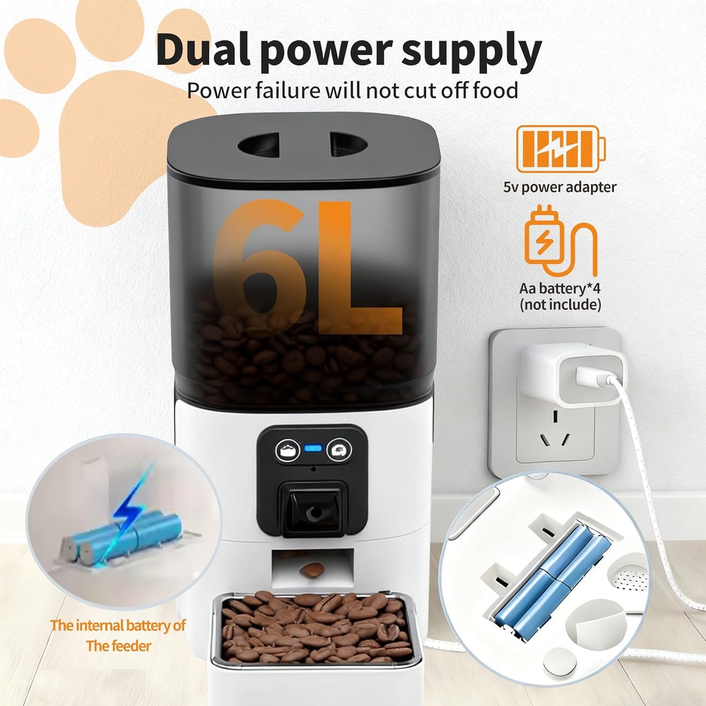 ALUCKKEY 6L Automatic Pet Feeder with Camera, Smart Dog Cat Dual Power DEMO