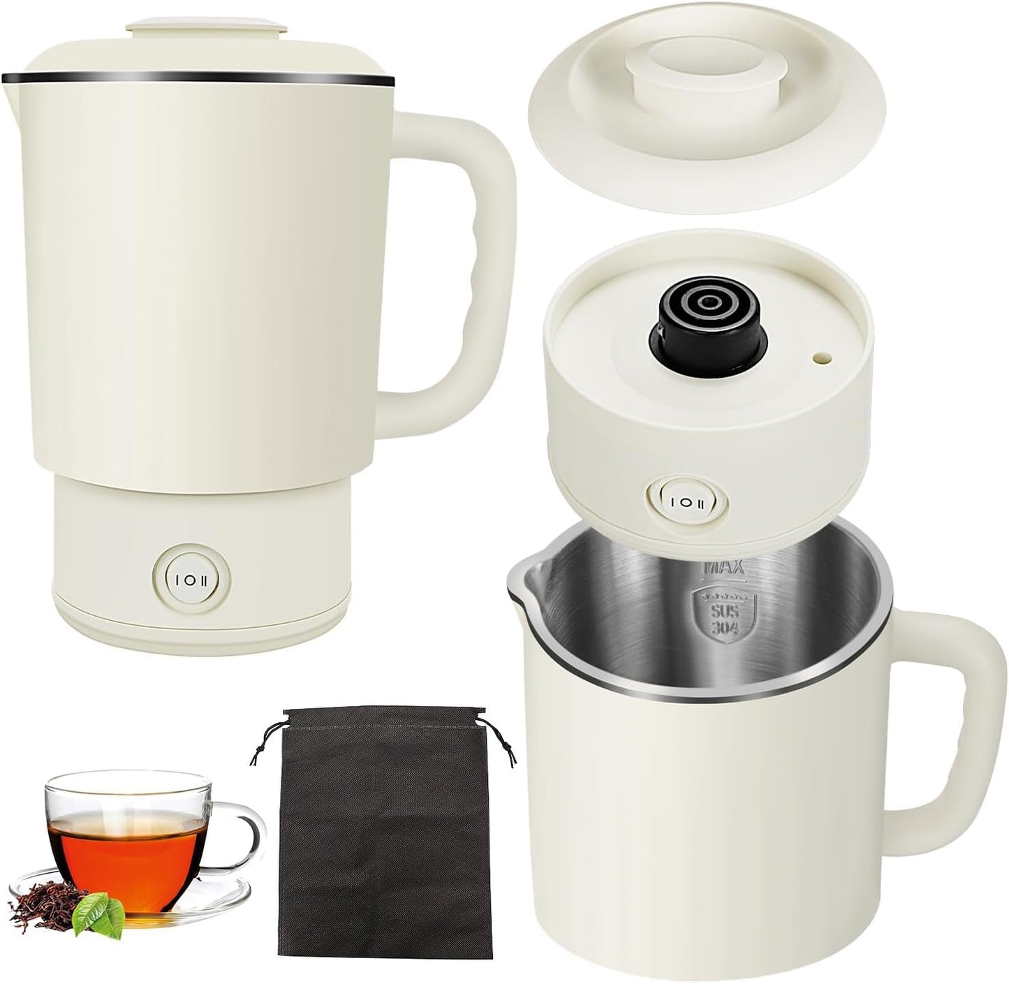 Necomi 0.8L Stainless Steel Electric Kettle, Portable White Boiler NEW