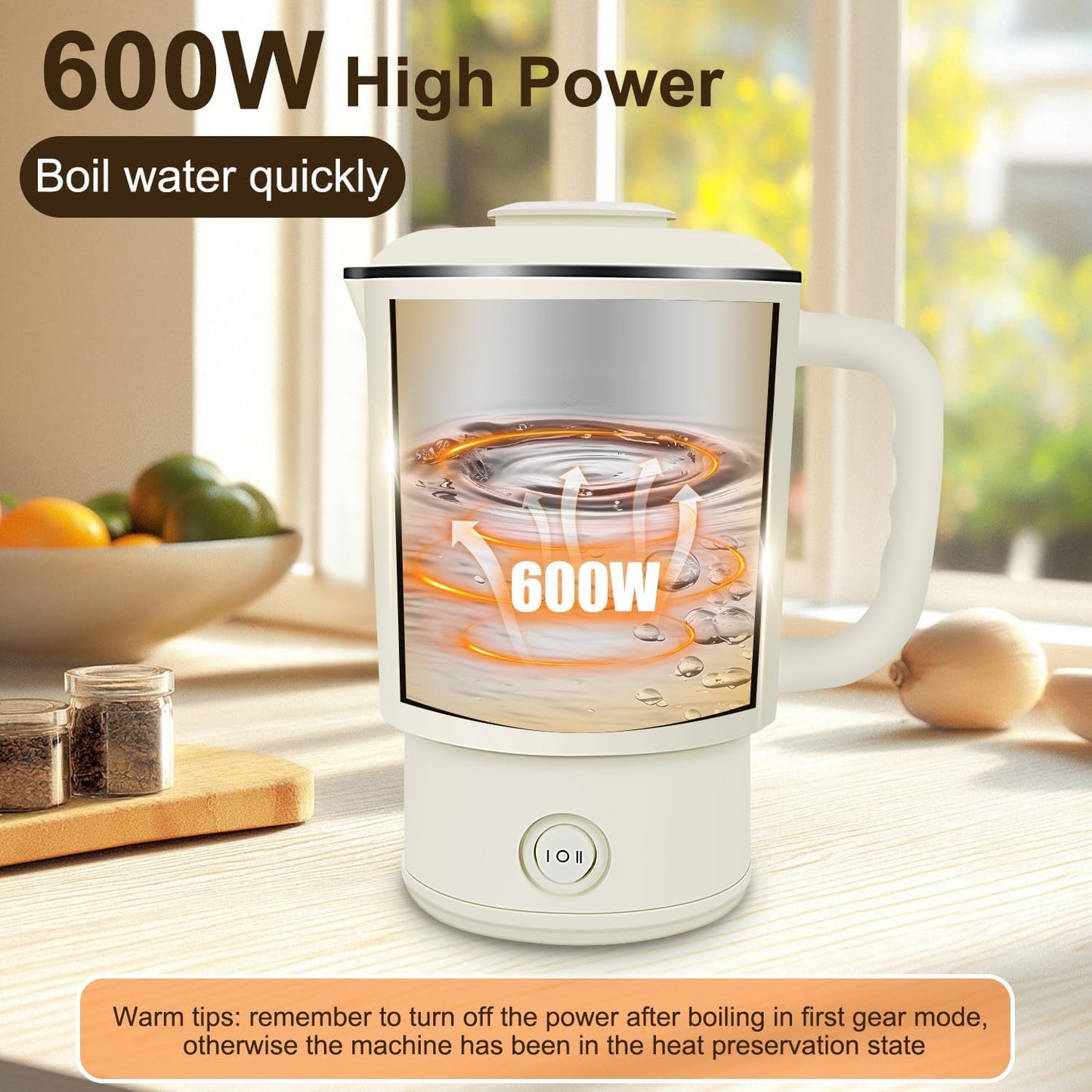 Necomi 0.8L Stainless Steel Electric Kettle, Portable White Boiler NEW