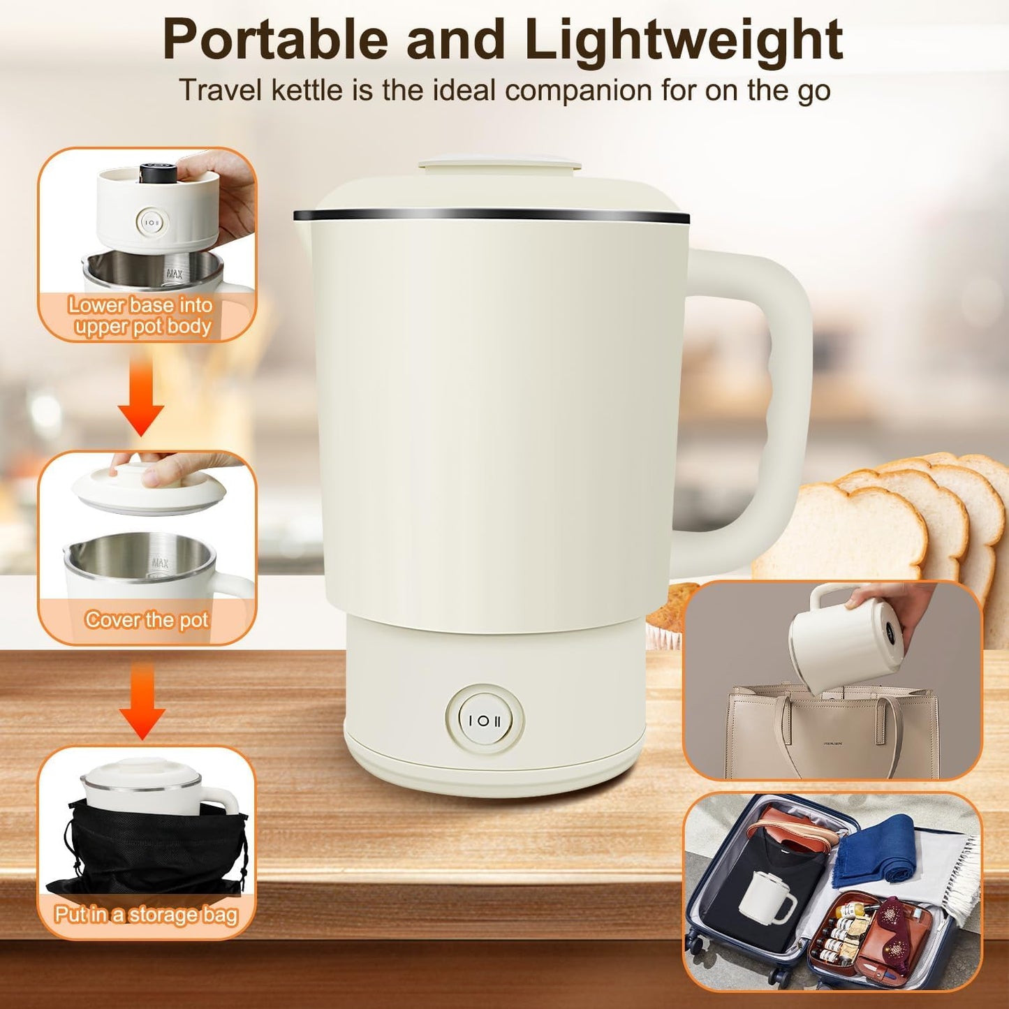 Necomi 0.8L Stainless Steel Electric Kettle, Portable White Boiler NEW