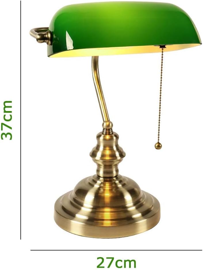 CANVASLIV Vintage Glass Desk Lamp with Green and Gold Shade - Decorative DEMO
