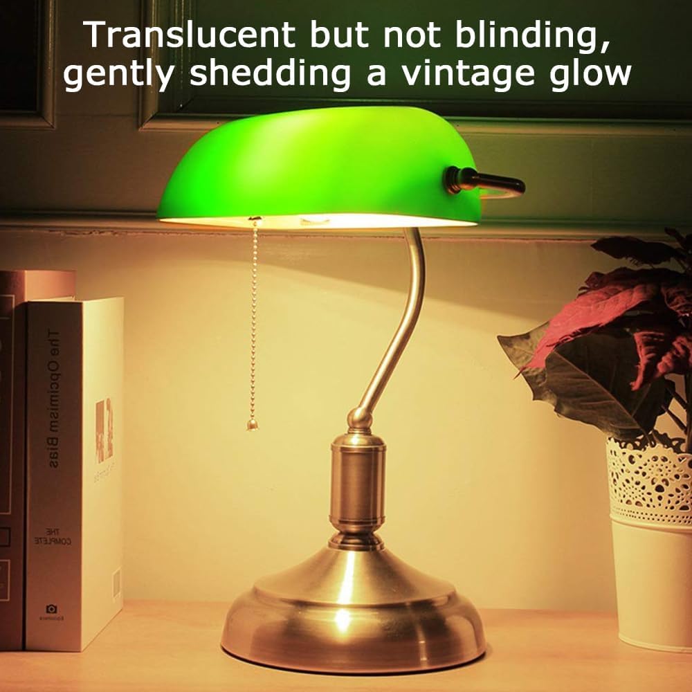 CANVASLIV Vintage Glass Desk Lamp with Green and Gold Shade - Decorative DEMO