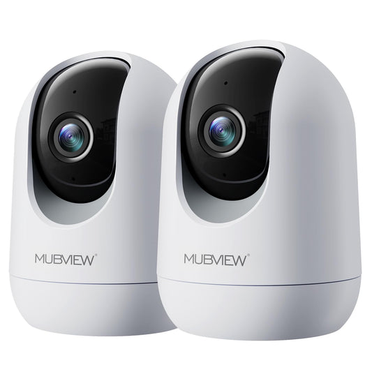 MUBVIEW 2K Indoor Wired Security Camera 2-Pack, White Video Monitors, DEMO