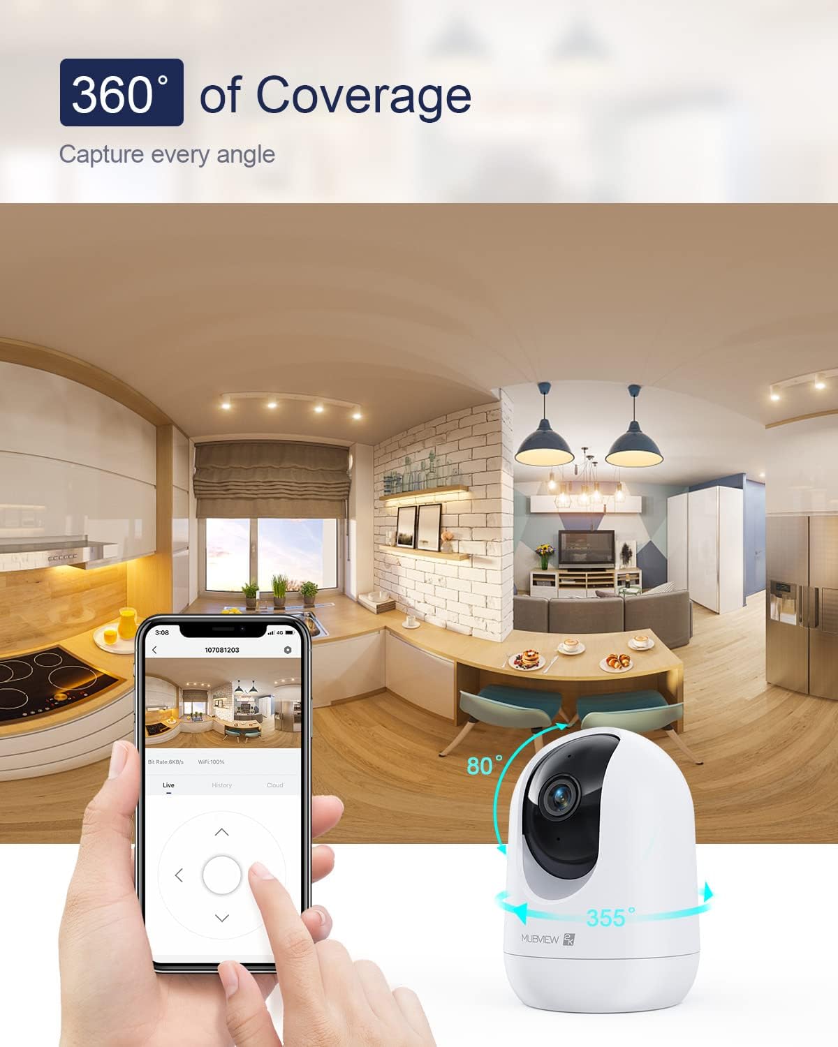 MUBVIEW 2K Indoor Wired Security Camera 2-Pack, White Video Monitors, DEMO