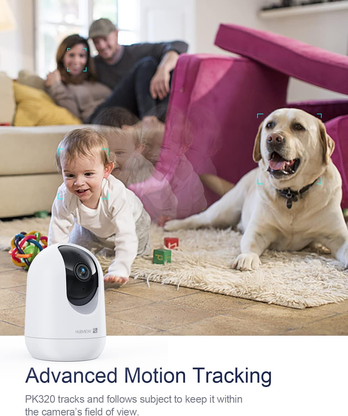 MUBVIEW 2K Indoor Wired Security Camera 2-Pack, White Video Monitors, DEMO