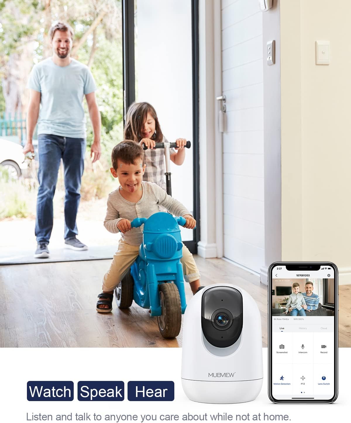 MUBVIEW 2K Indoor Wired Security Camera 2-Pack, White Video Monitors, DEMO
