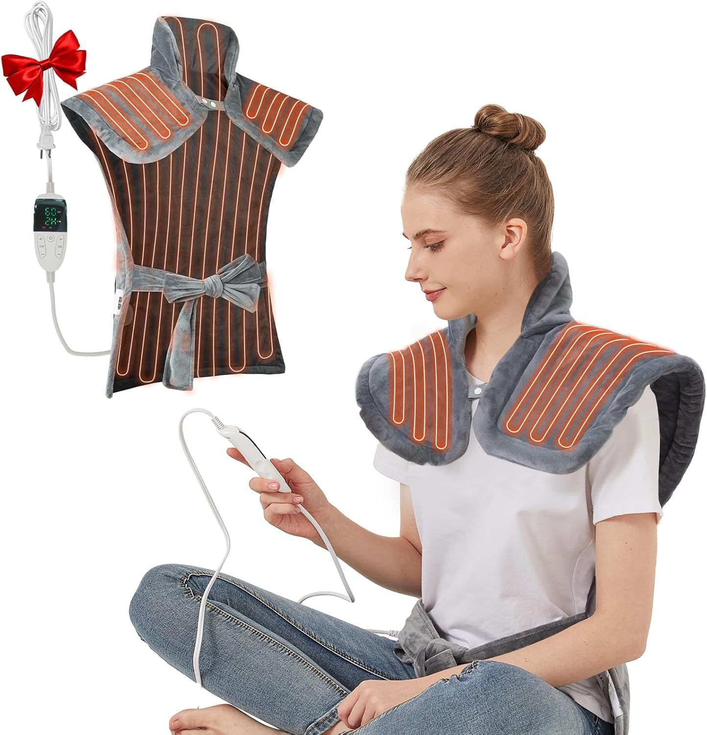 AERLANG Extra-Large Electric Heating Pad for Back, Neck and Shoulder Gray NEW