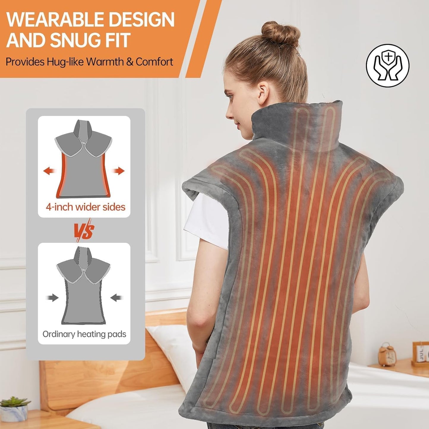 AERLANG Extra-Large Electric Heating Pad for Back, Neck and Shoulder Gray NEW