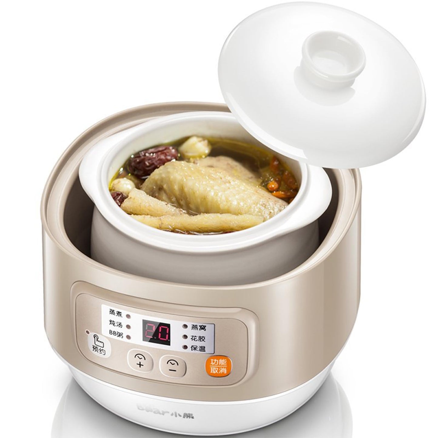 TECHBEAR 0.8L Mini Ceramic Slow Cooker with 6 Smart Menus, Almond, Compact DEMO