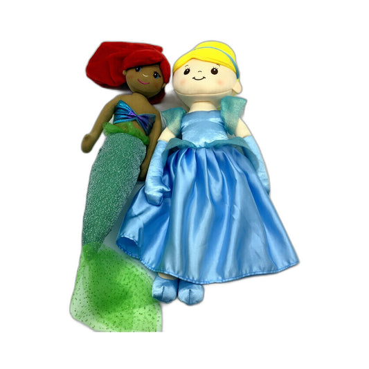 Disney Princess Ariel & Cinderella Plush Dolls Costume 2 Pack Soft Toys NEW