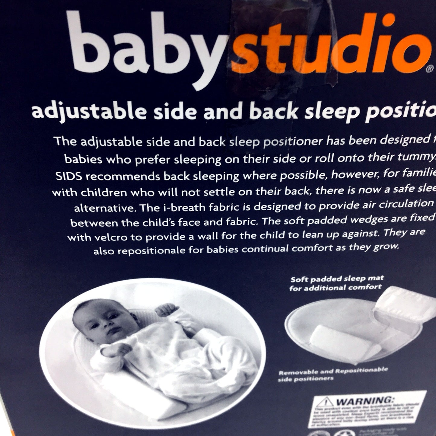Baby Studio Unisex Adjustable Side and Back Sleep Positioner White NEW