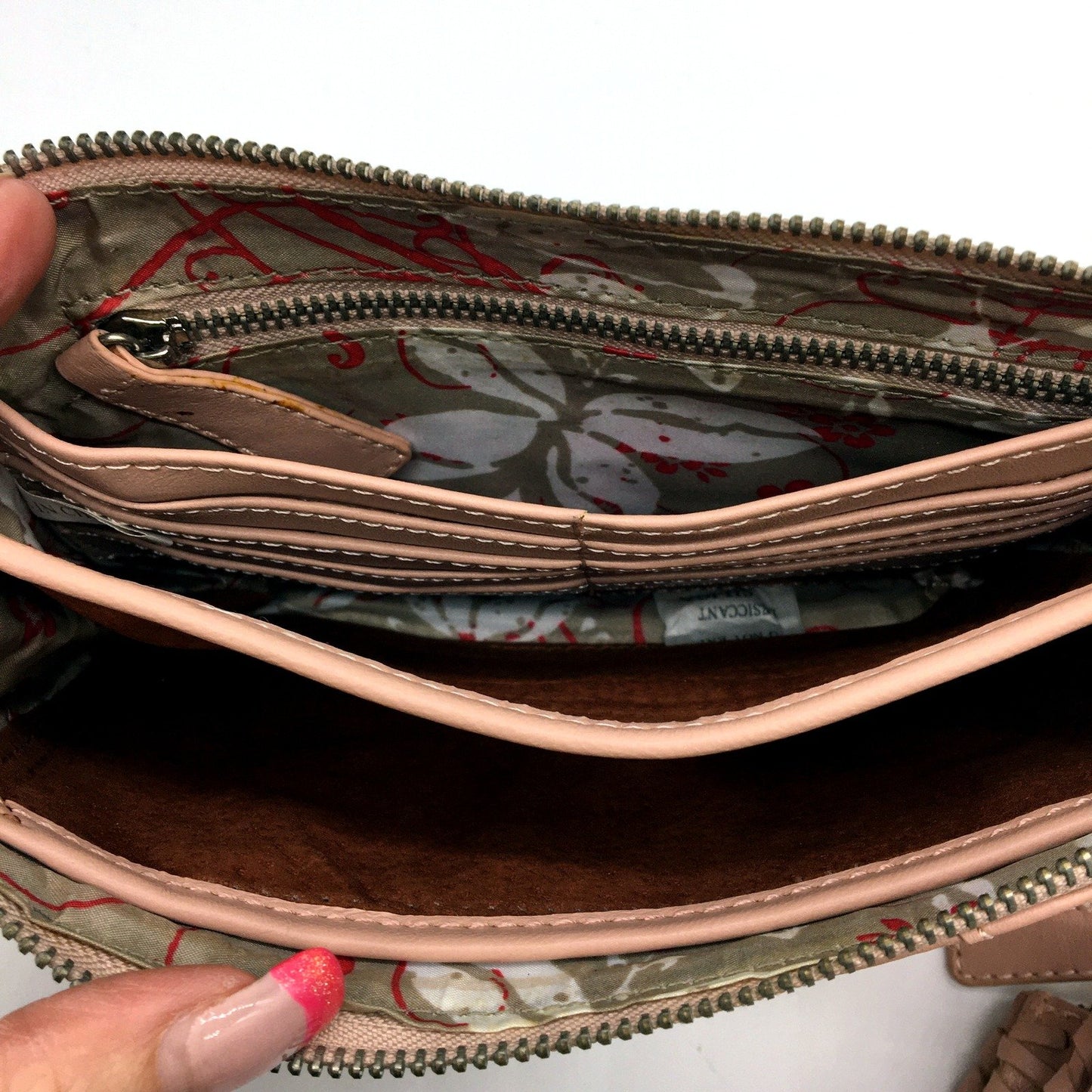 Poppy Green Pink Leather Clutch Bag - Stylish Everyday Purse for Women NEW