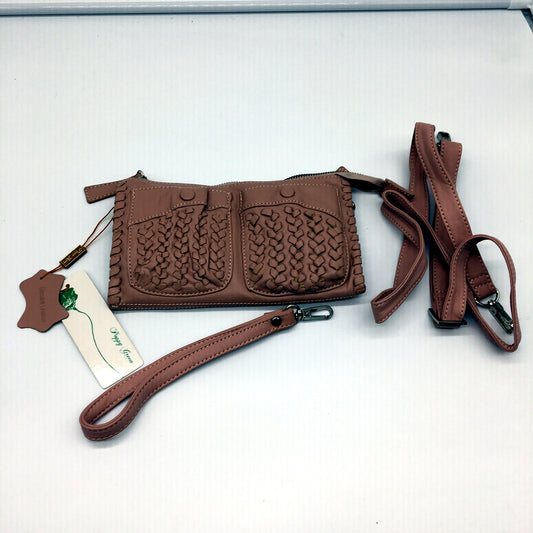 Poppy Green Leather Wristlet Zipper Wallet Clutch Purse with Wrist Strap NEW