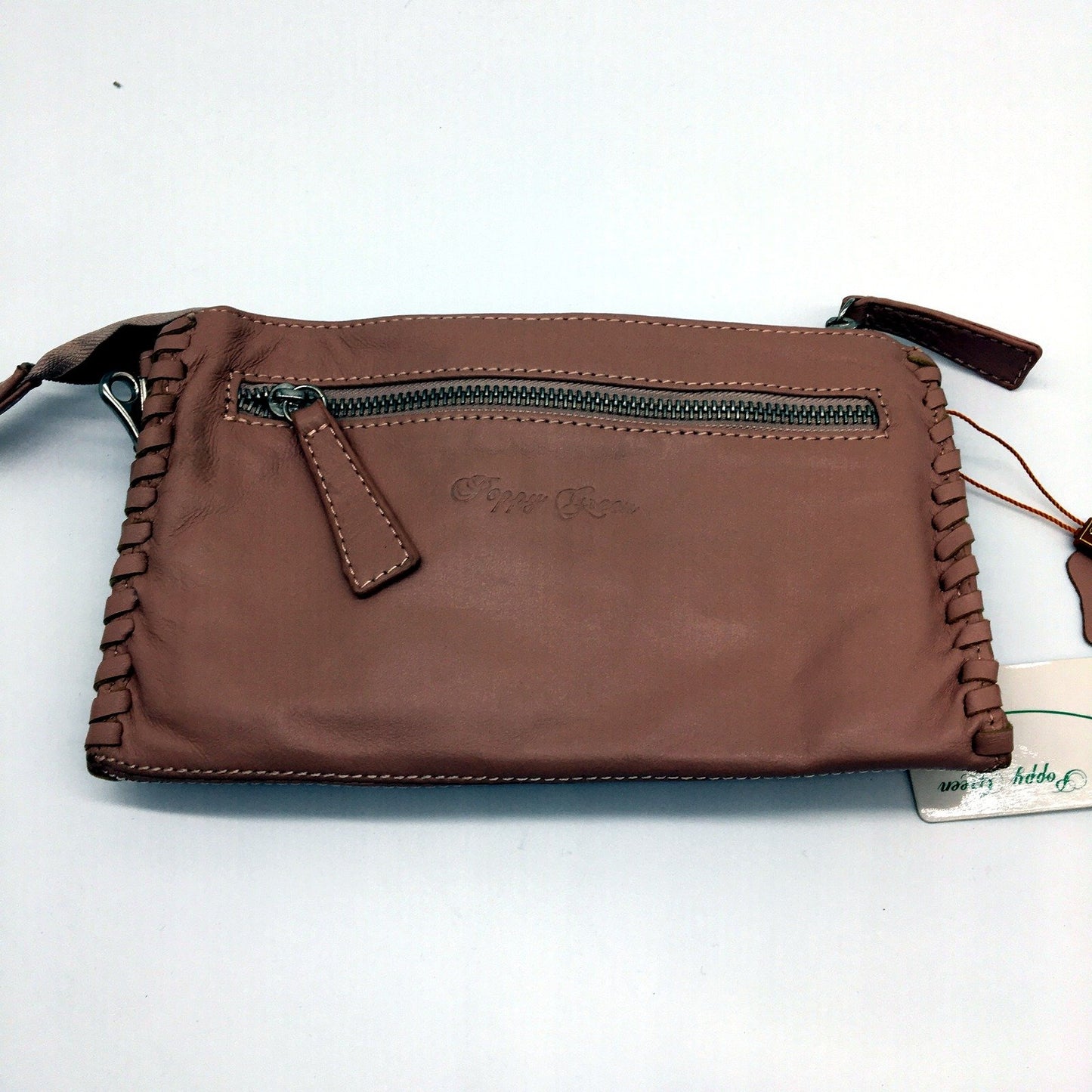 Poppy Green Leather Wristlet Zipper Wallet Clutch Purse with Wrist Strap NEW