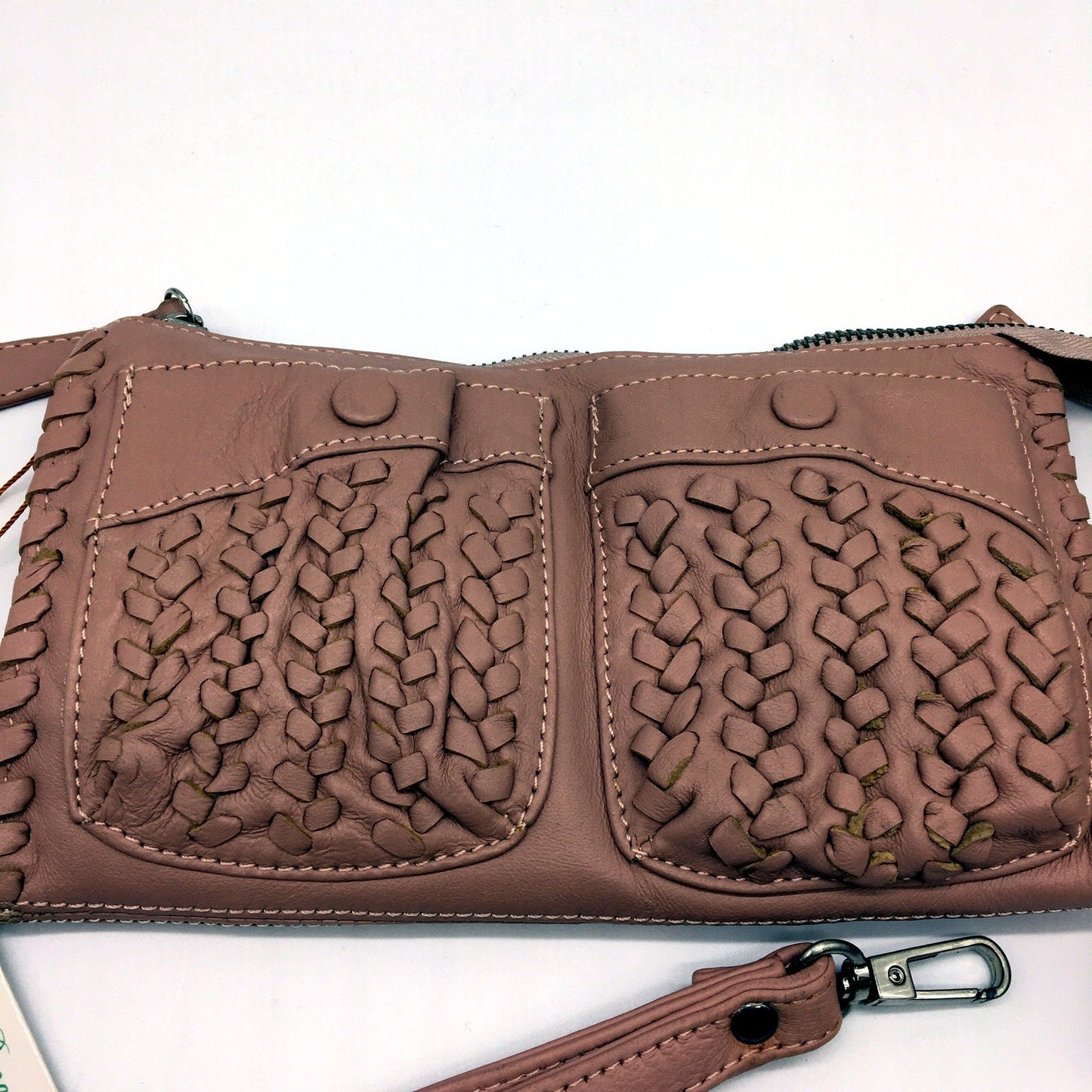 Poppy Green Leather Wristlet Zipper Wallet Clutch Purse with Wrist Strap NEW