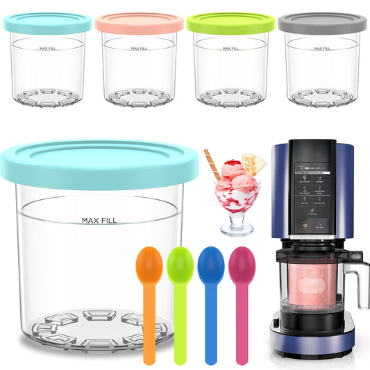 Stackable Ice Cream Pints Container Reusable Transparent with Colorful Lid NEW
