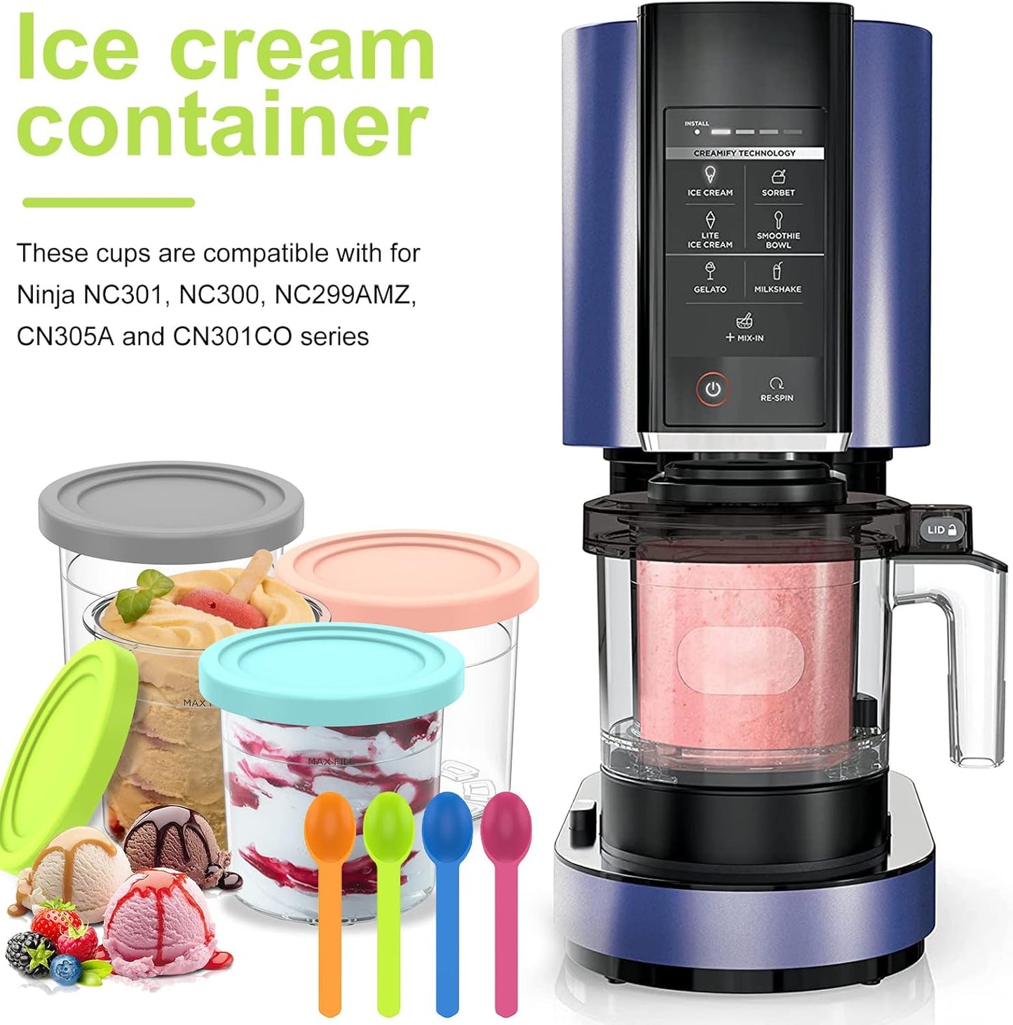 Stackable Ice Cream Pints Container Reusable Transparent with Colorful Lid NEW