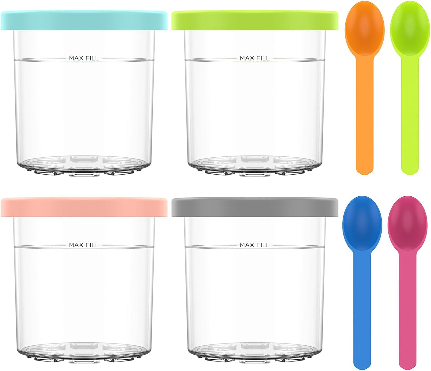 Stackable Ice Cream Pints Container Reusable Transparent with Colorful Lid NEW