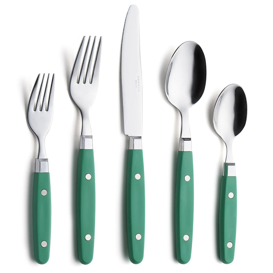 Annova 20-Piece Stainless Steel Mixed Cutlery Set in Green - Flatware NEW