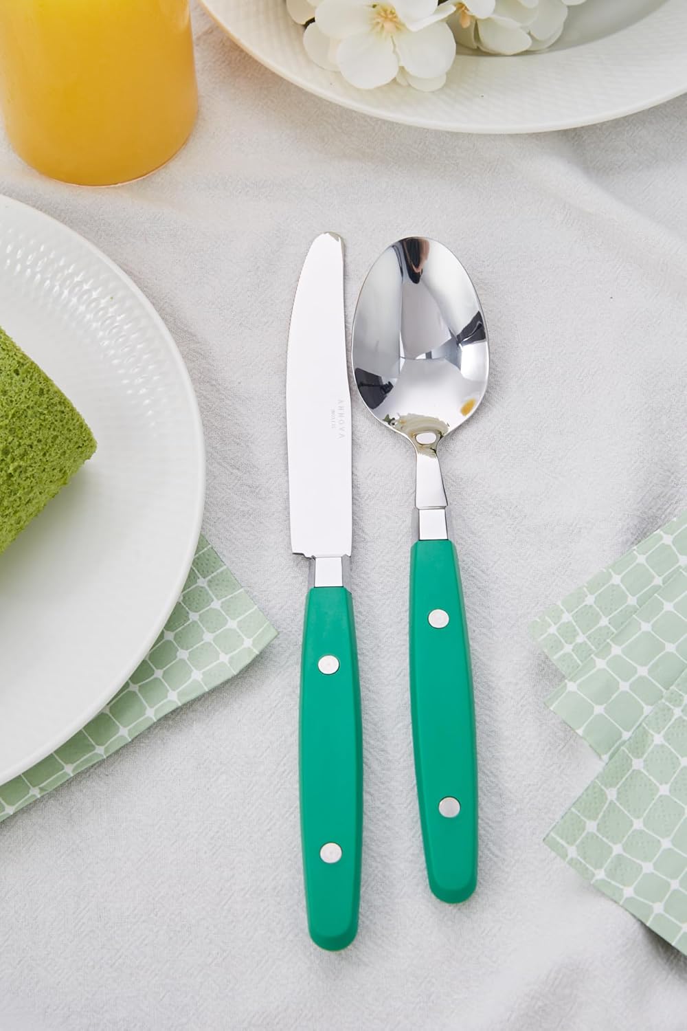 Annova 20-Piece Stainless Steel Mixed Cutlery Set in Green - Flatware NEW