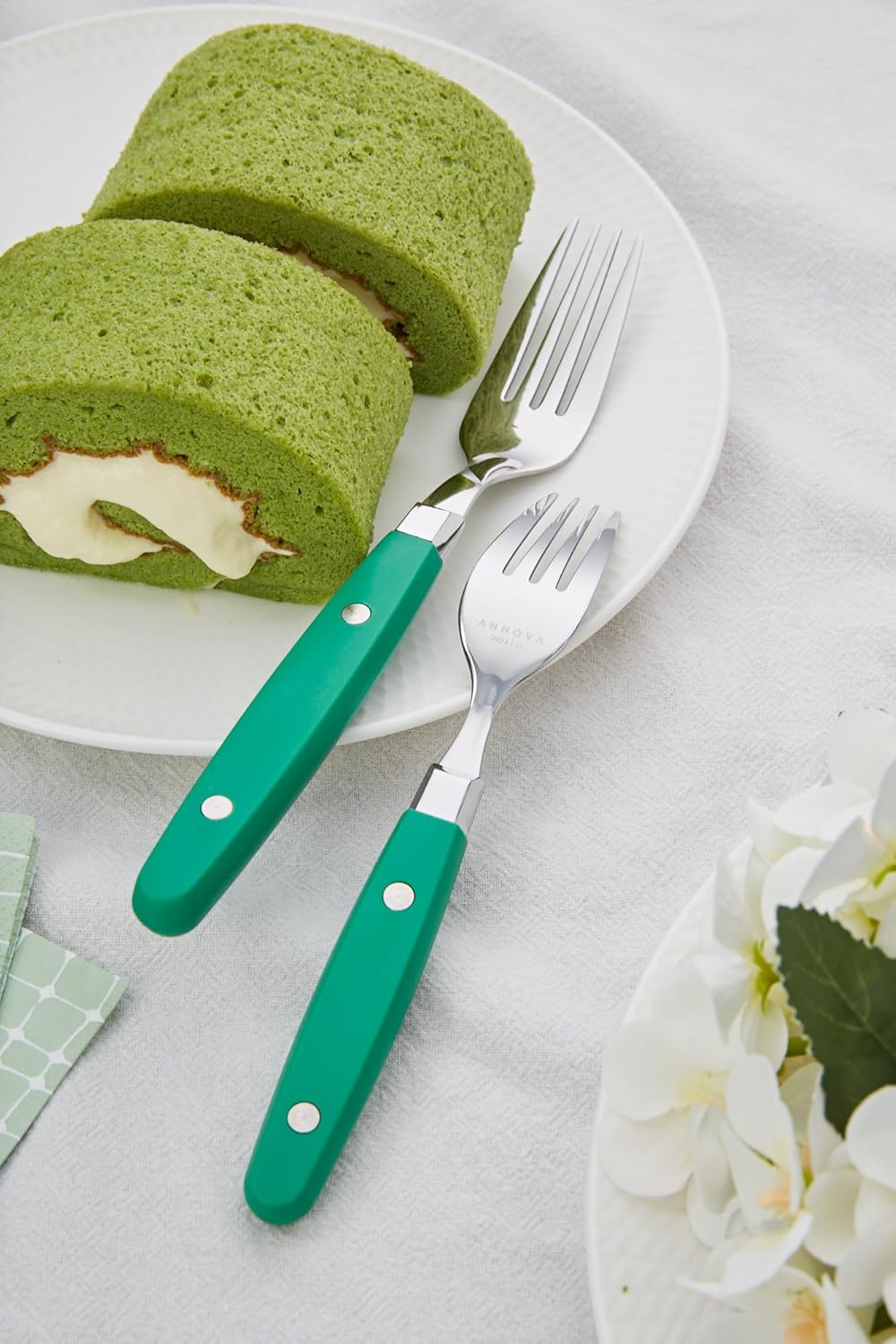 Annova 20-Piece Stainless Steel Mixed Cutlery Set in Green - Flatware NEW